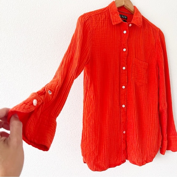 J. Crew Double-Gauze Button Up Classic Shirt in Cerise - Picture 4 of 10